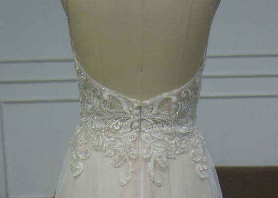 Illusion Bodice A Line Tulle Garden Lace Bridal Gowns See Through Spaghetti Strap