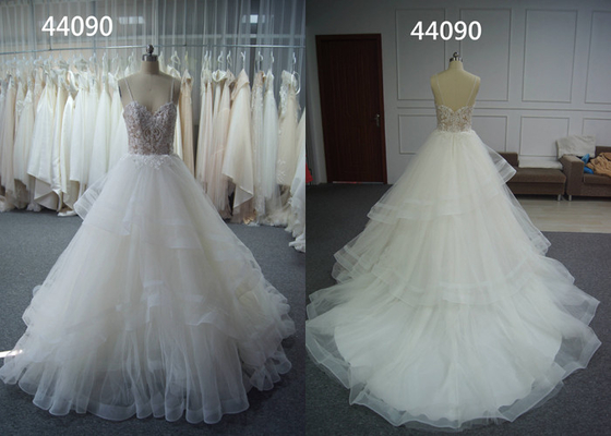 Sexy Neck A Line Ball Gown Wedding Dress Graceful Appliques Pleated Princess Bridal Gown