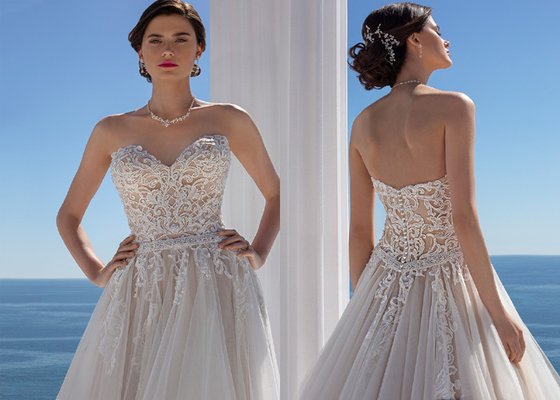 Beaded Lace and Tulle Strapless Sweetheart Chapel Length Bridal Ball Gowns
