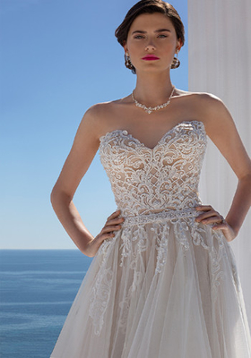 Beaded Lace and Tulle Strapless Sweetheart Chapel Length Bridal Ball Gowns