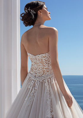 Beaded Lace and Tulle Strapless Sweetheart Chapel Length Bridal Ball Gowns
