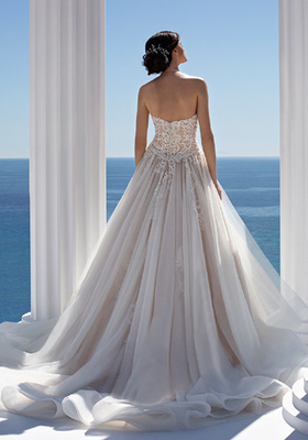 Beaded Lace and Tulle Strapless Sweetheart Chapel Length Bridal Ball Gowns