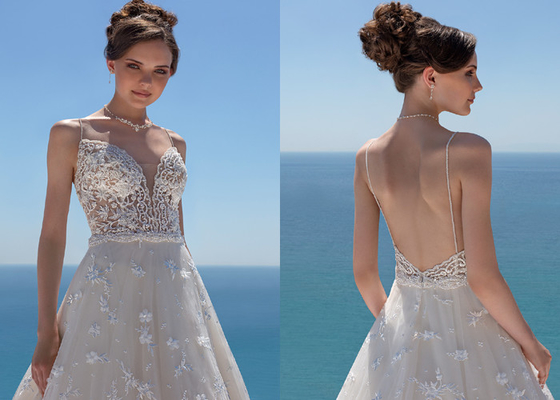 Sweetheart Neckline Spaghetti Straps Floral Lace and Tulle Bridal Ball Gowns