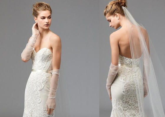 Appliques Elegant Vintage Lace Mermaid Style Wedding Dress Strapless Ruched