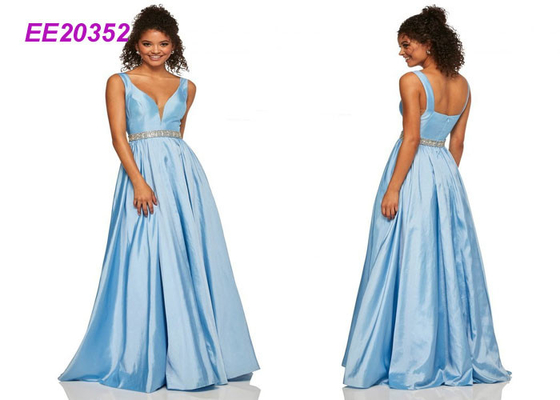 Sleeveless Luxuey Floor Length Prom Ball Gowns Sweet Party Dress In Blue