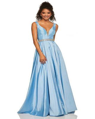 Sleeveless Luxuey Floor Length Prom Ball Gowns Sweet Party Dress In Blue