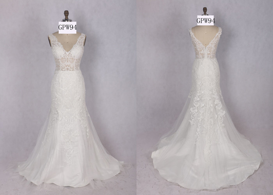 Fashion See Through Robe De Mariee Lace Mermaid Wedding Dress USD 180 Sleeveless