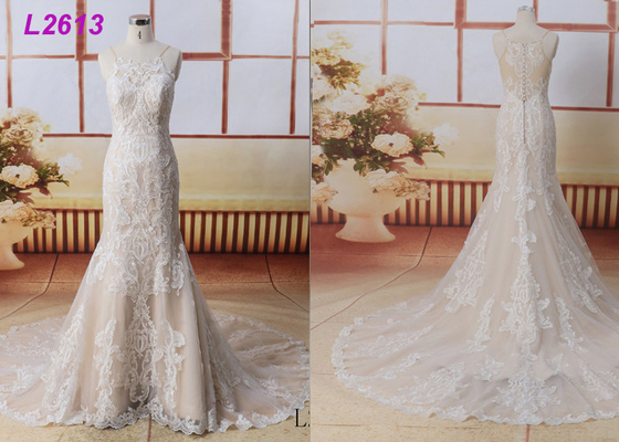 Off White Luxury Lace Wedding Gowns Vestido De Noiva Spaghetti Sweep Train