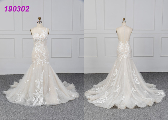 Tulle Mermaid Bridal Gowns Lace Fishtail Wedding Dress For Ladies Party Wear