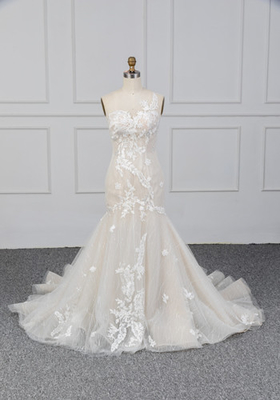 Tulle Mermaid Bridal Gowns Lace Fishtail Wedding Dress For Ladies Party Wear