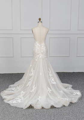 Tulle Mermaid Bridal Gowns Lace Fishtail Wedding Dress For Ladies Party Wear