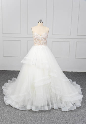 Custom A Line Ball Gown Wedding Dress Brides Spaghetti Strap Dream Designer