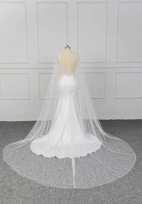 Deep V Straps Female Wedding Dress Gowns , Bridal Satin Dresses With Cape