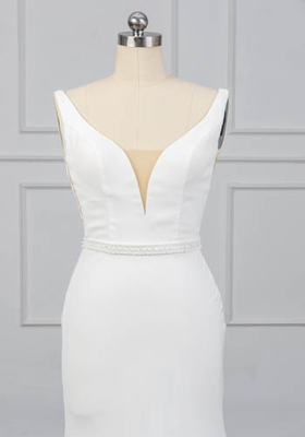 Crepe Cady Micado A Line Gown Sexy Simple White Wedding Dress Beading Belt Decoration