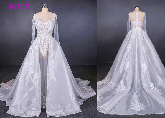 Long Sleeves Transparent Female Wedding Dress With Train Brides Dresses