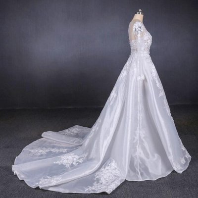 Long Sleeves Transparent Female Wedding Dress With Train Brides Dresses