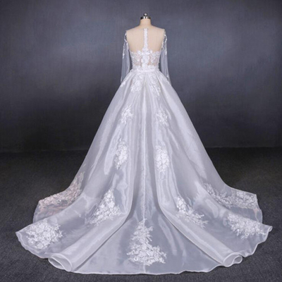 Long Sleeves Transparent Female Wedding Dress With Train Brides Dresses