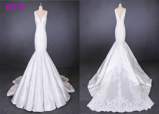 Fish Tail Ladies Wedding Dress Long Tail Satin Lace Mermaid Style Wedding Dress
