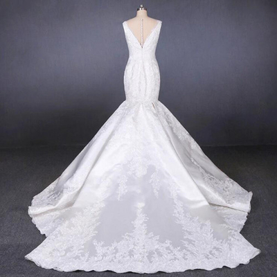 Fish Tail Ladies Wedding Dress Long Tail Satin Lace Mermaid Style Wedding Dress