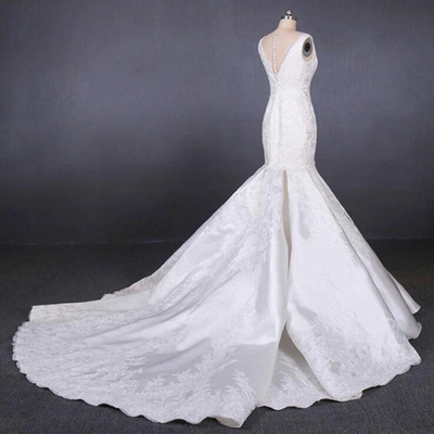 Fish Tail Ladies Wedding Dress Long Tail Satin Lace Mermaid Style Wedding Dress