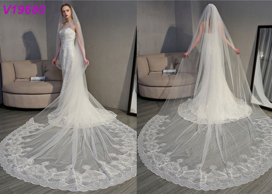 طويل لينة الرباط العاج الزفاف الحجاب / 3D الزهور يتدلى الحجاب مسلم الزفاف 5 أمتار